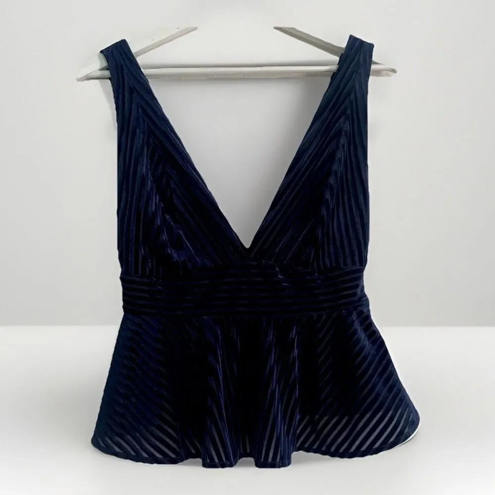 URBAN OUTFITTERS Leora Velvet Plunging Peplum Sexy Boho Top Navy Blue Size M - Picture 2 of 11
